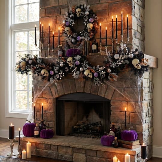 6ft. Artificial Halloween Black Garland with Skulls, Eyeballs & Spiders